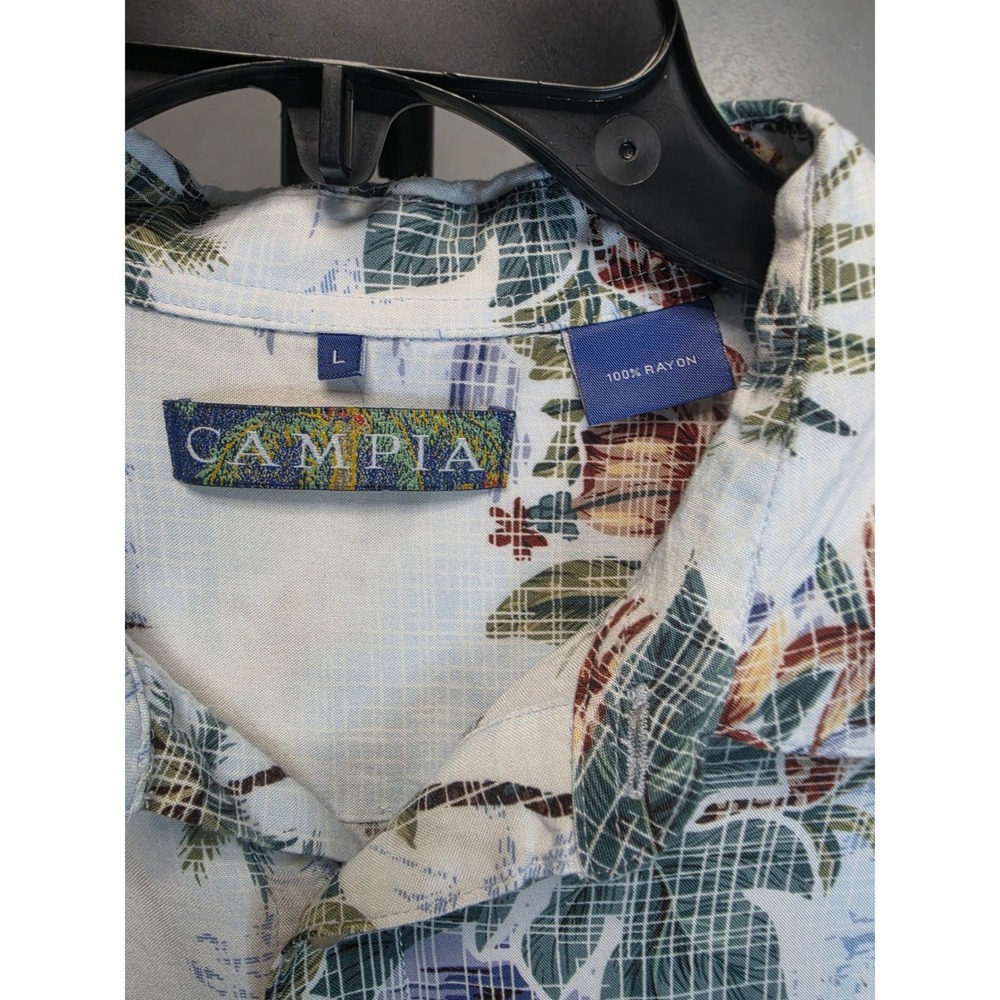 Campia Moda Mens Large Tropical Palm Pineapple Rayon Camp Shirt - Picture 4 of 4